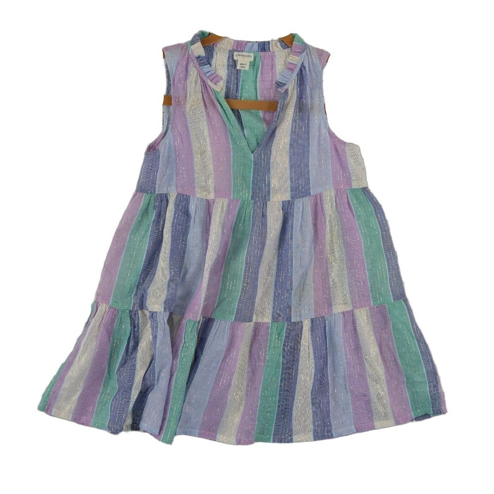 J.Crew Crewcuts Dress Girls Size Small 6-7 Multicolor Striped Metallic Tiered